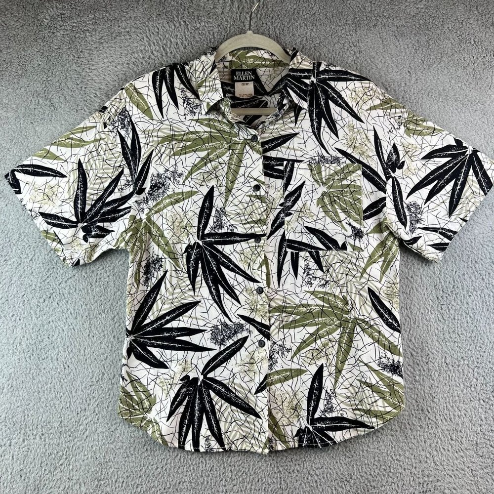 Vintage ellen martin 90s Retro Tropical Hawaiian Shirt Button Up Down Floral sz - Picture 1 of 8